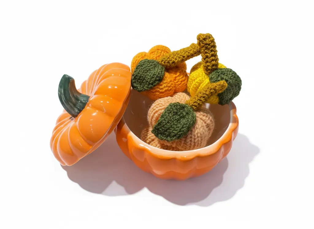 Seramik Kabak Şekerlik ve İçinde El Örmesi Dekoratif Kabaklar