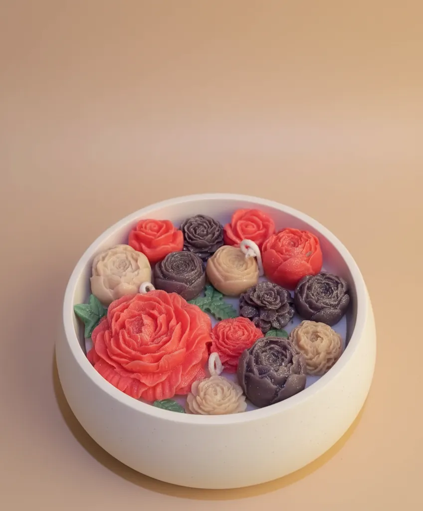 Stone Bowl Soy Wax Flower Candle - Amber Scented Decorative Handmade