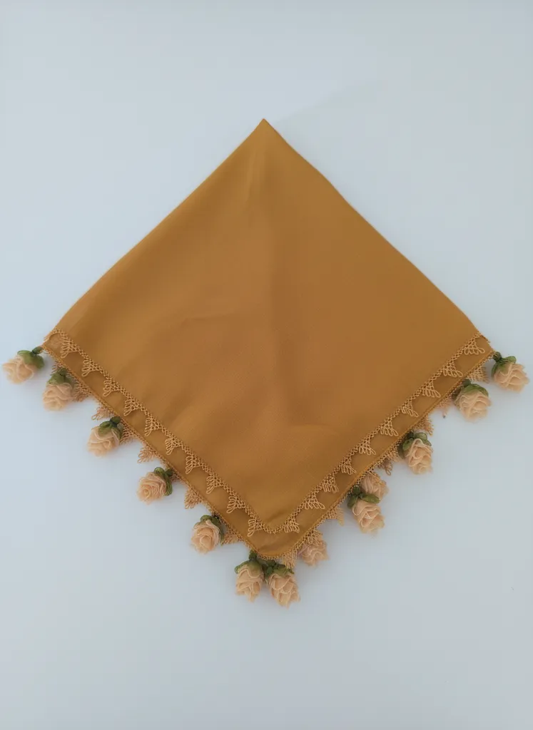 Yellow Needlepoint Wheat Model Tülbent - Handmade with Love