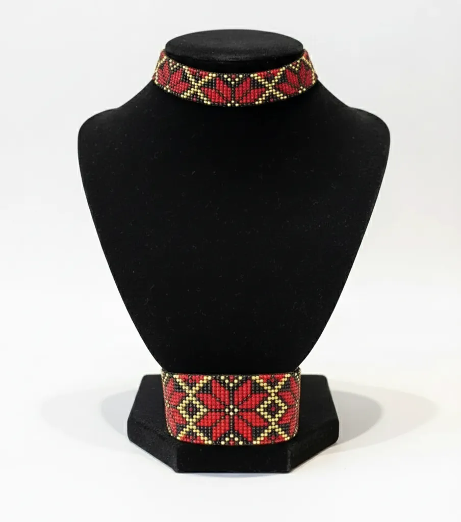 Kırmızı ve Gold Detaylı Miyuki Boncuk Bileklik ve Kolye Seti