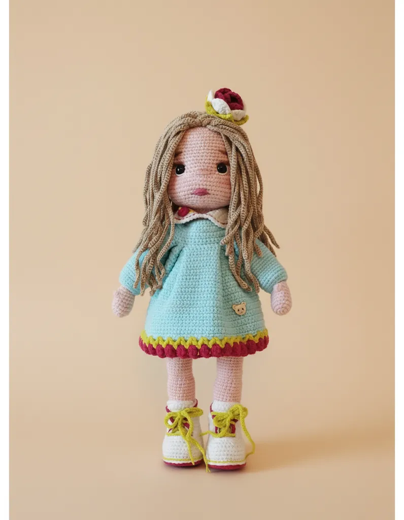 Amigurumi Oyuncak Bebek - 32 cm, Doğal Coton İplerle Örülmüş Liva Bebek