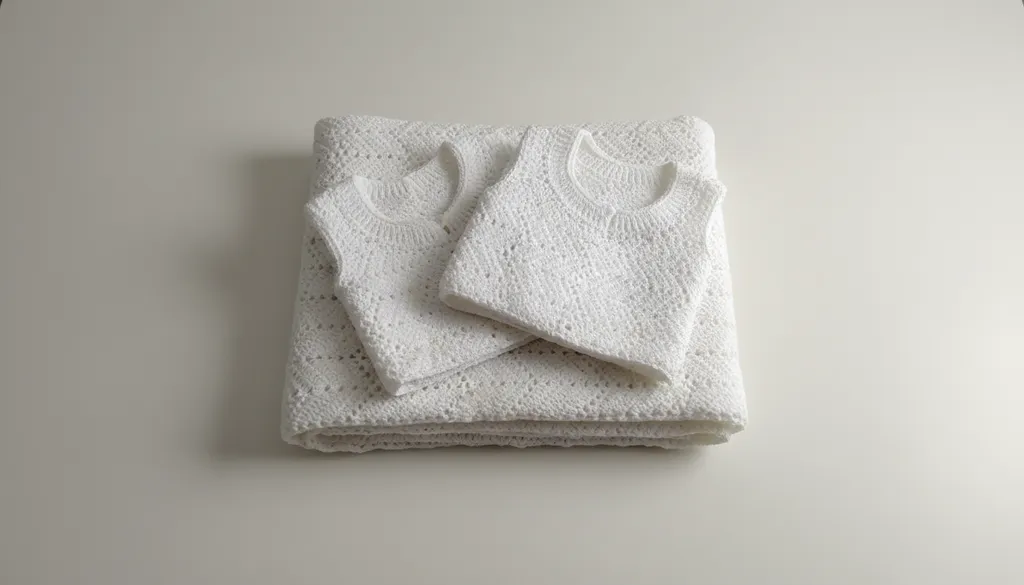 Beyaz Zigzag Desenli Örgü Bebek Battaniyesi ve Yelek Takımı
