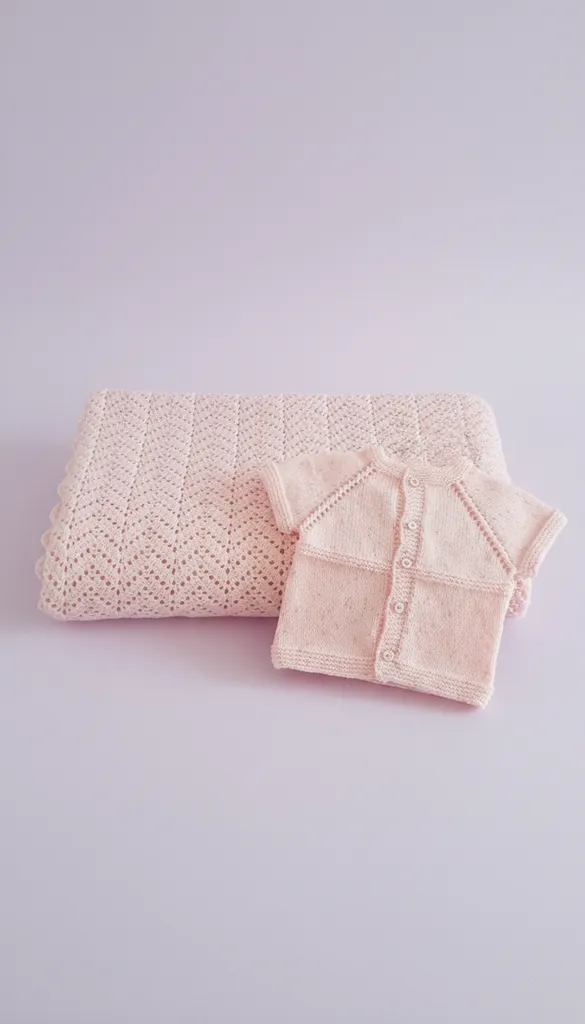 Pembe Örgü Bebek Battaniyesi ve Yelek Takımı - El Emeği