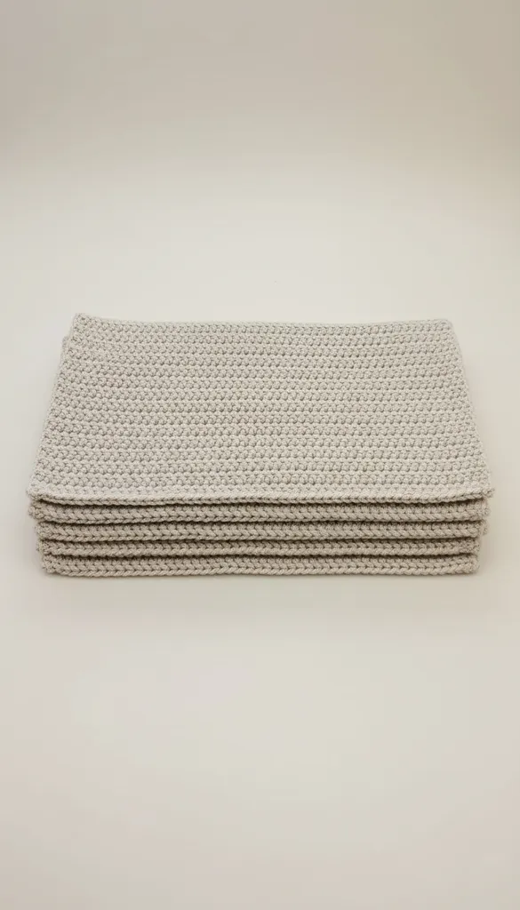 El Örgüsü Krem Renkli Dikdörtgen Pamuk Amerikan Servis Seti (4 Adet)