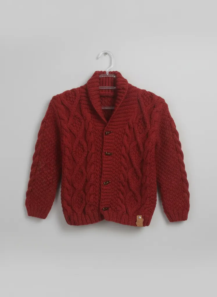 Kızıl Renkli 3-4 Yaş Erkek Çocuk Örgü Hırka - El Emeği