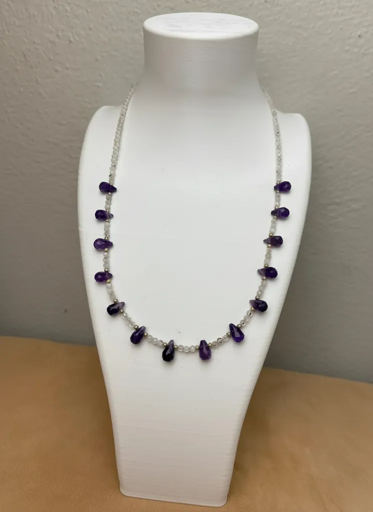 Doğal Ametist ve Pembe Kuvars Taşlı 925 Ayar Gümüş Kolye