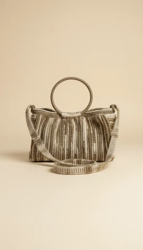 Örme Omuz ve El Çantası - Yuvarlak Saplı, Kahverengi Tonlarında - El Örgüsü Kadın Çanta Modeli