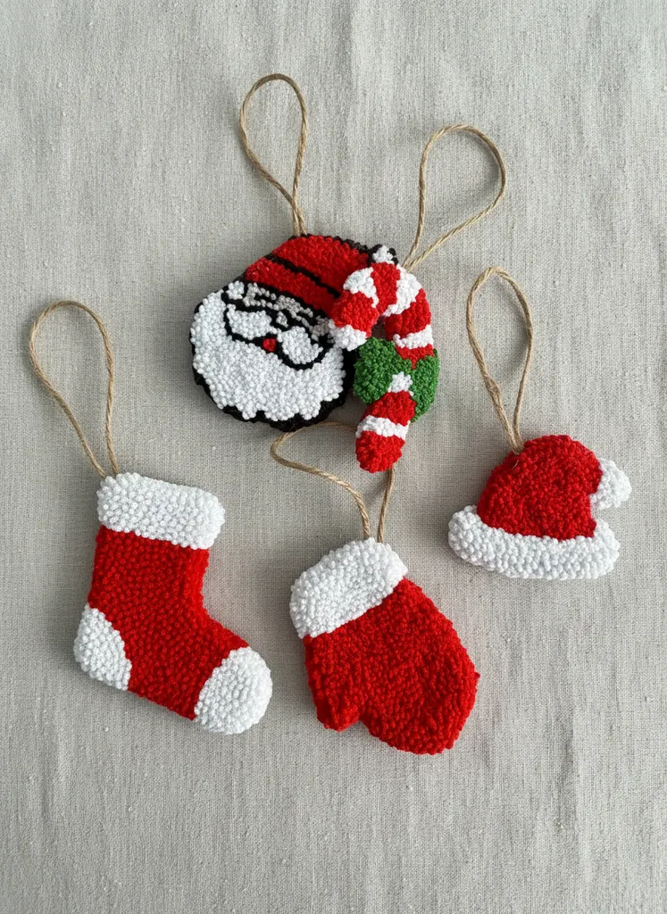 Punch Nakışı Yılbaşı Ağacı Süsleri Seti - El Emeği Çift Taraflı