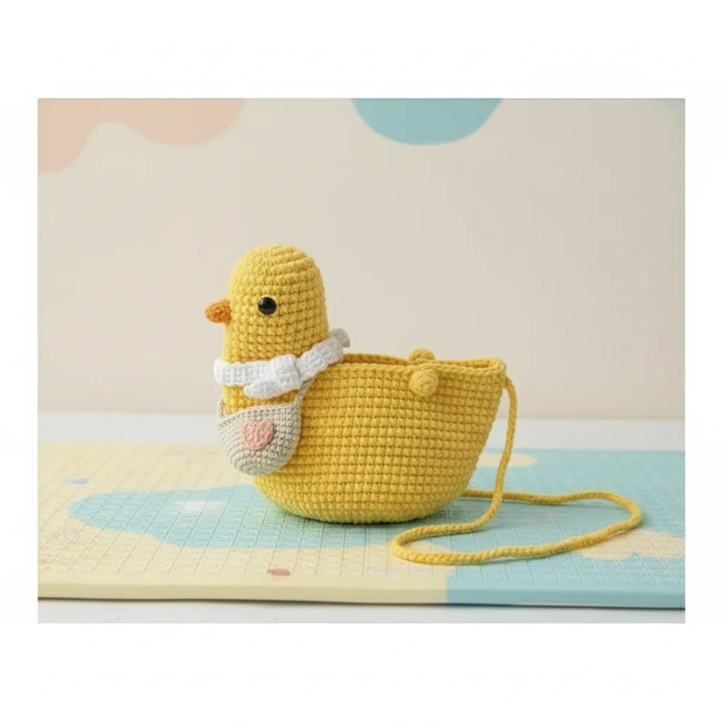 Sarı Civciv Figürlü Örgü Çocuk Çantası - El Yapımı Sevimli