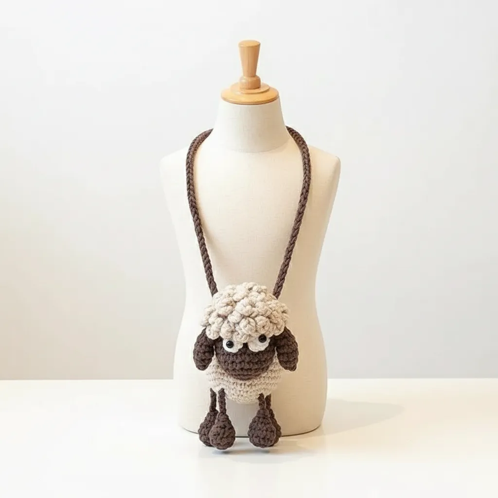 Krem Rengi Örgü Kuzulu Çocuk Omuz Çantası - El Yapımı