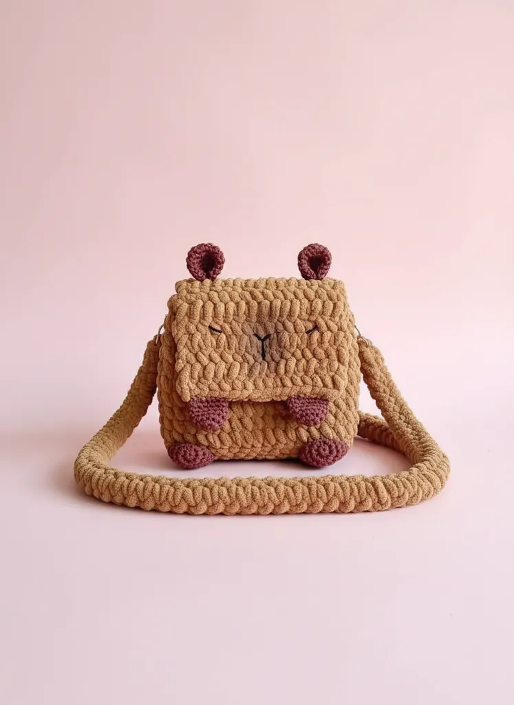 Örgü Kadife Çocuk Ayıcık Çanta - El Yapımı, Yumuşak Hediye