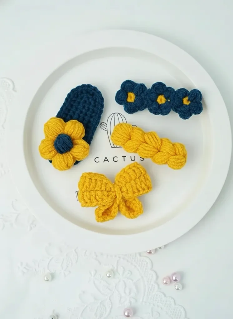 Mavi ve Sarı Renkli El Örgüsü Toka Seti - Fenerbahçe Temalı