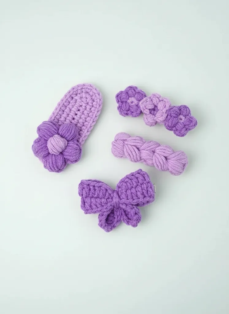 Lila Renkli El Örgüsü Toka Seti - Kız Çocuk Saç Aksesuarı