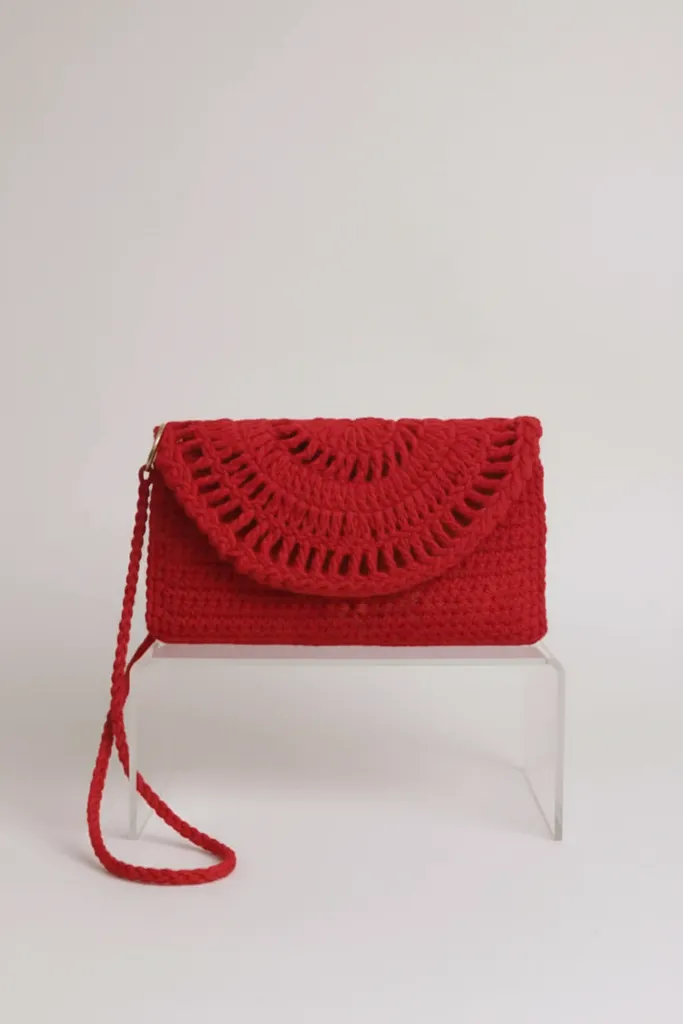 Kırmızı Kağıt İpinden Örme Clutch Çanta - Ariya Design El Emeği