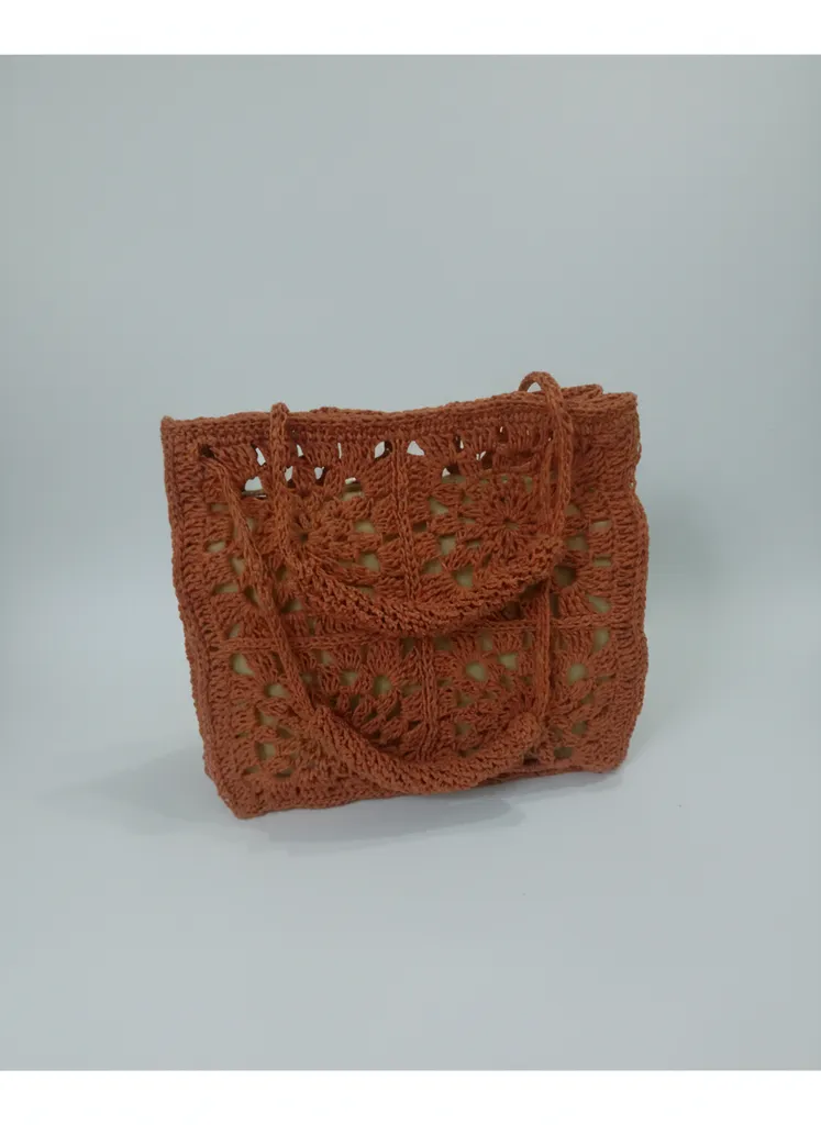 Kiremit Rengi Örgü Desenli Omuz Çantası - El Emeği Şık Tasarım