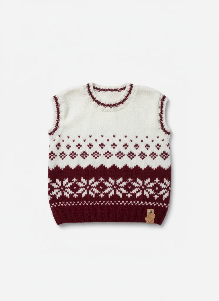 1 Yaş Erkek Bebek Örgü Süveter - Kilim ve Kar Tanesi Desenli