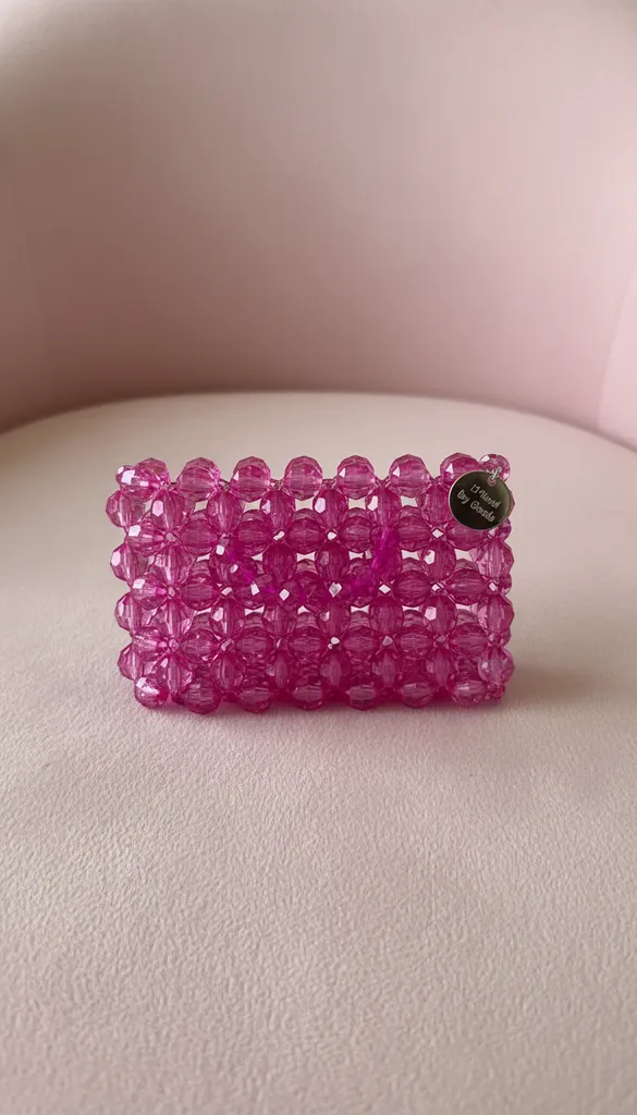 Pembe Kristal Boncuklu Kartlık Cüzdan - Charm Askılı - El Yapımı