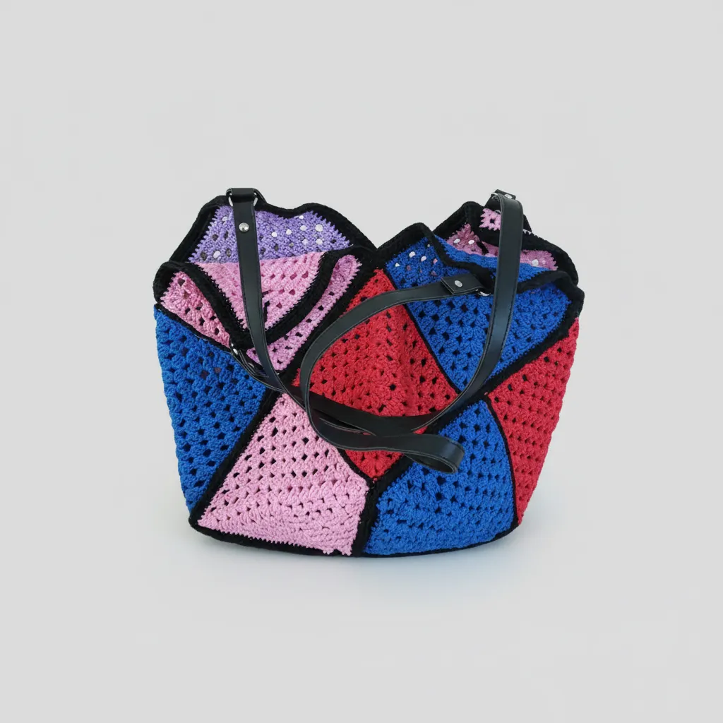 El Örgüsü Makrome Granny Square Çanta – Astar ve Çıtçıtlı – Özel Tasarım