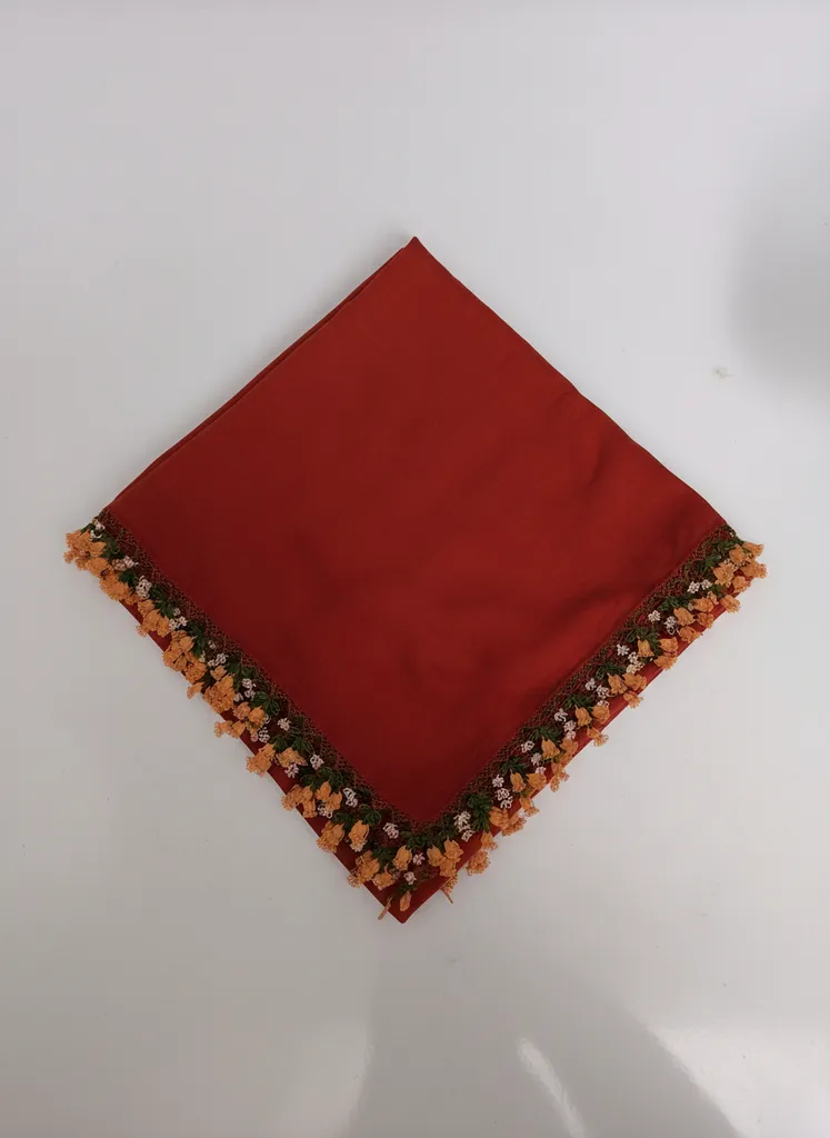 Kiremit Rengi Reyyan Marka İğne Oyalı Tülbent - El Emeği