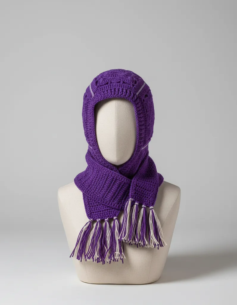 Mor Renkli Atkılı Örgü Balaklava - El Emeği Tasarım