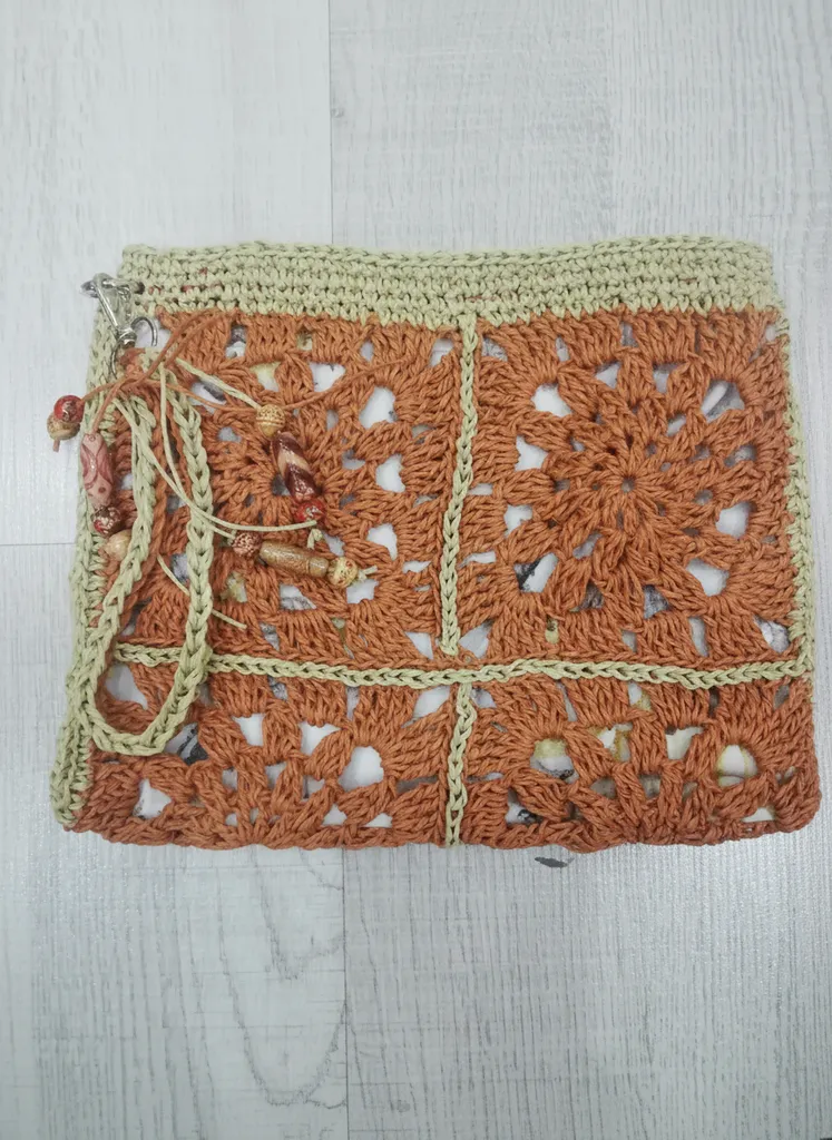 Kiremit Rengi Örgü Motifli Cüzdan Clutch - El Emeği