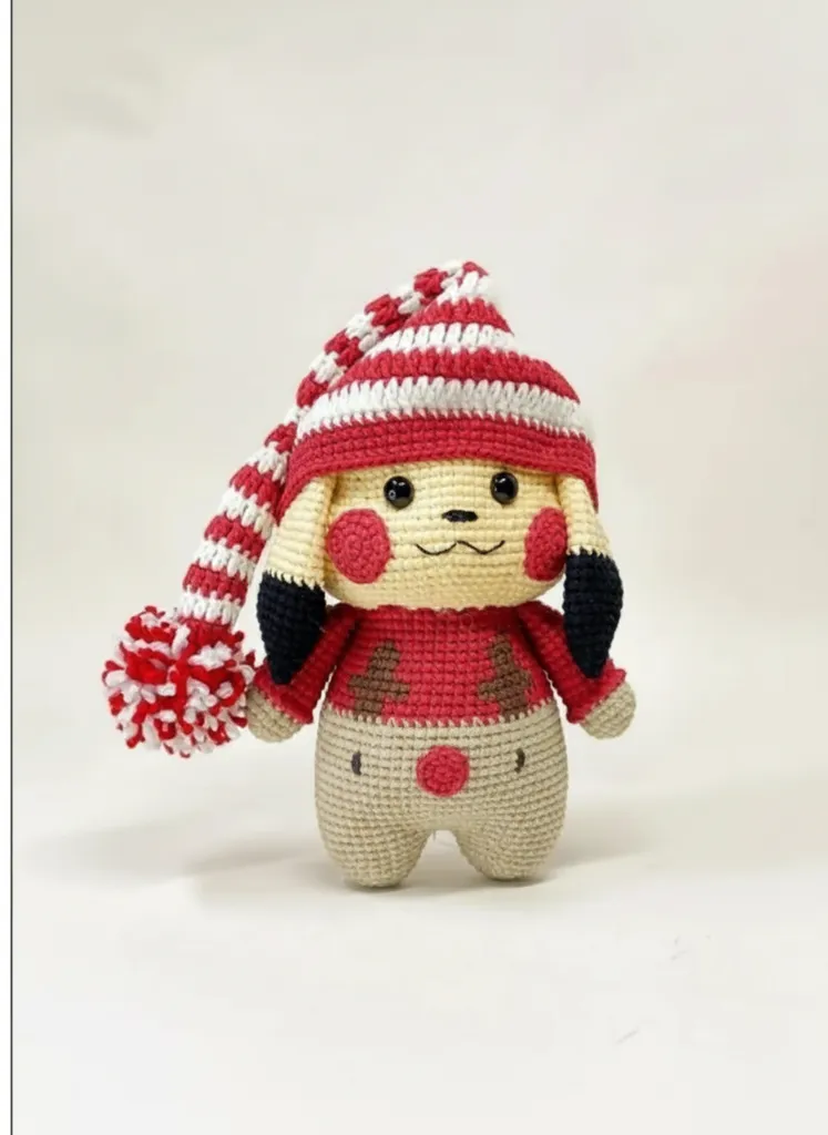 Yılbaşı Temalı Örgü Pikachu Amigurumi Bebek - El Yapımı Oyuncak