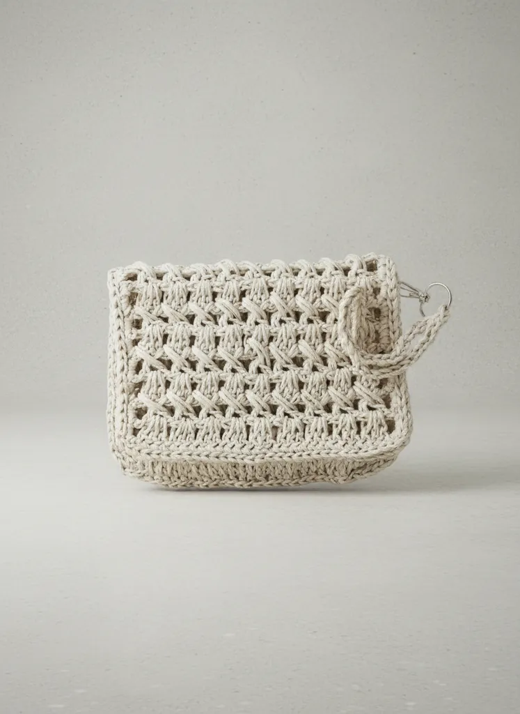 Krem Rengi Kağıt İp Örgü Cüzdan - Çıtçıt Kapamalı ve El Emeği