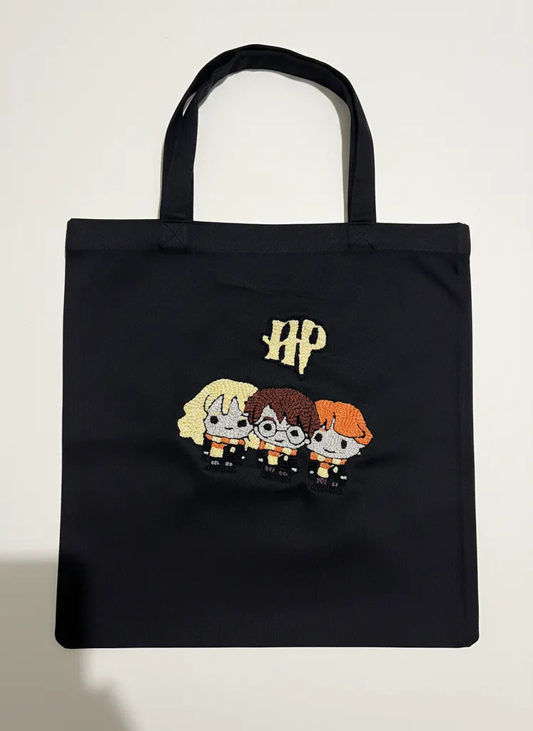 Siyah Harry Potter Punch Nakışlı Bez Çanta - El Yapımı