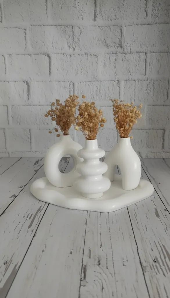 Beyaz Seramik Vazo Seti - Minimal Tasarım - El Emeği