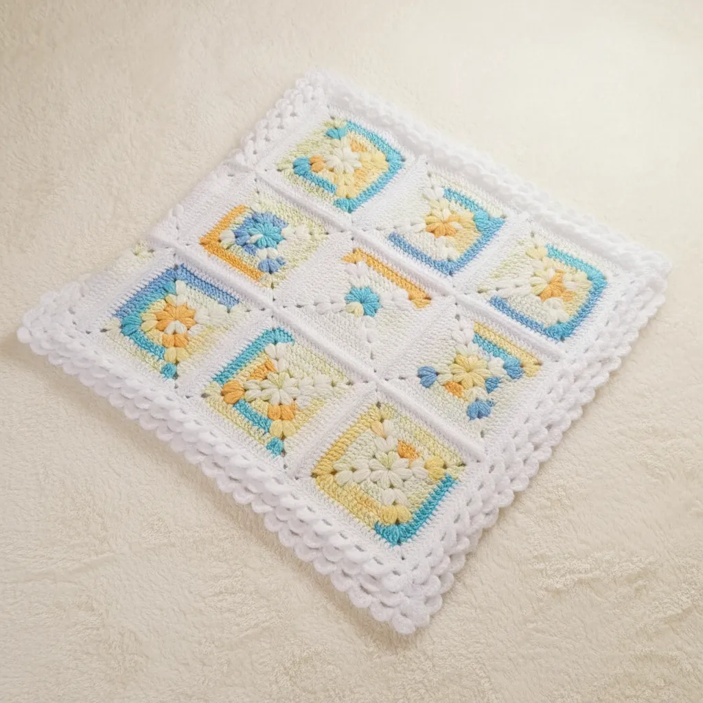 Ebruli Akrilik Motif Desenli Bebek Battaniyesi - El Örgüsü (80x120 cm)