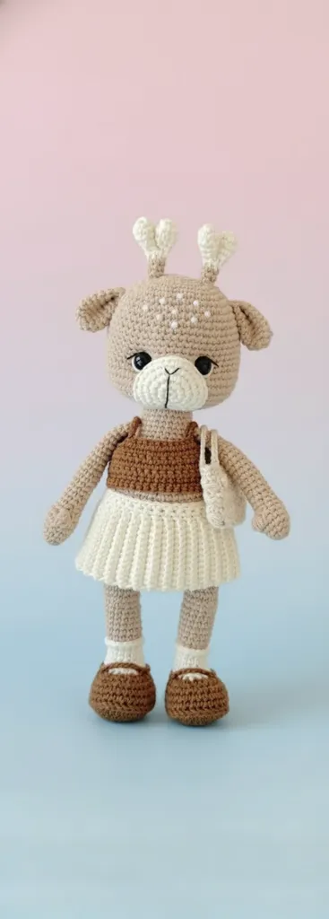 Örgü Elbiseli Amigurumi Geyik Oyuncak Bebek - 25-30 cm - El Emeği