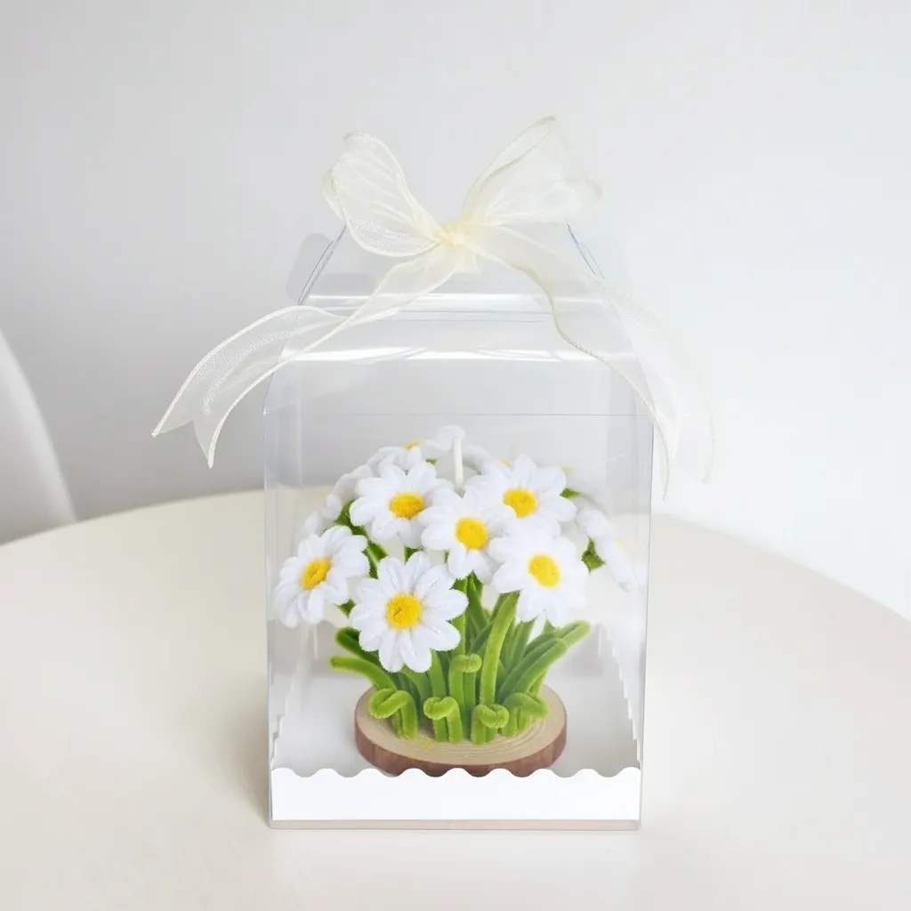 Şönil İplik Papatya Aranjmanı Hediye Kutusu - El Yapımı