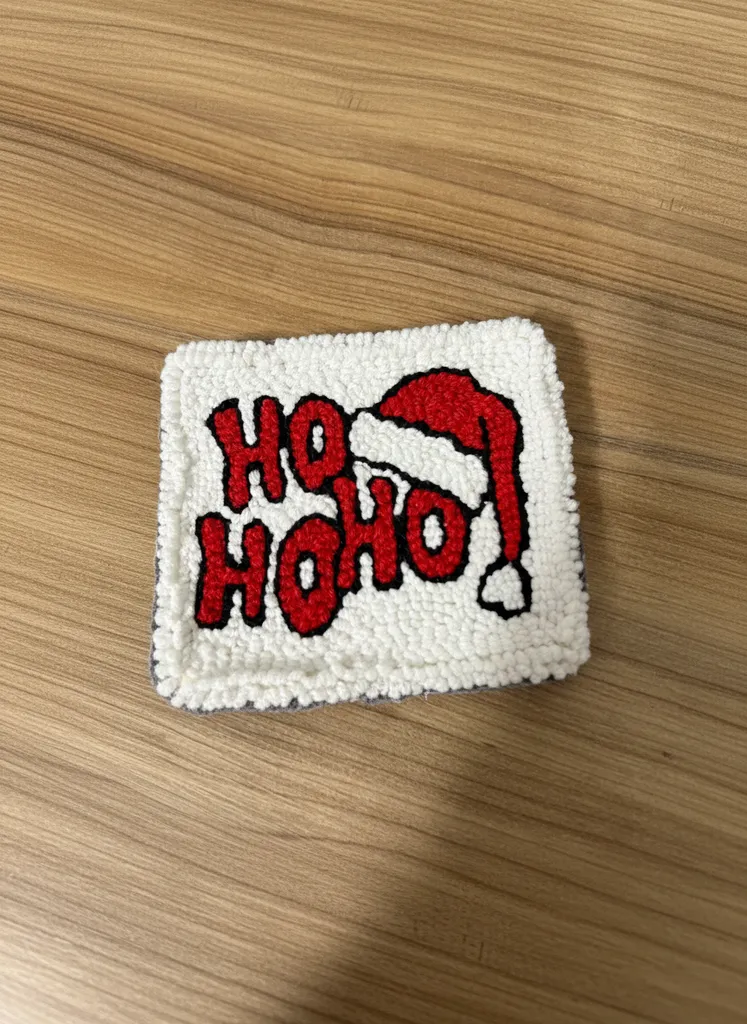 Punch Needle Christmas Coaster - Handmade with "Ho Ho Ho" Design