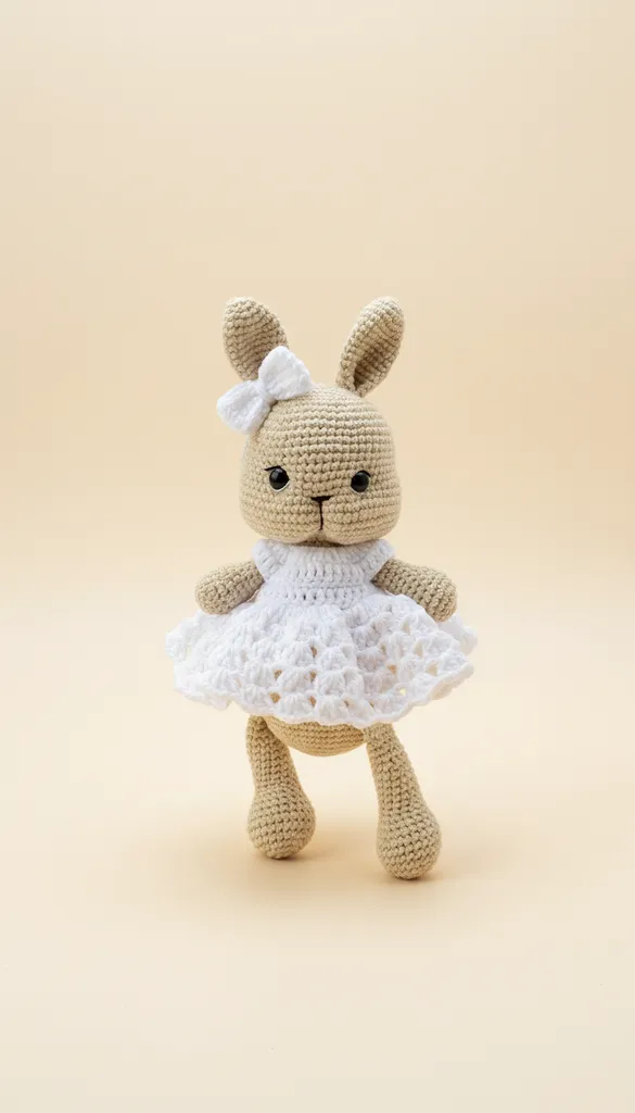 Örgü Tavşan Oyuncak Bebek - Krem Renkli El Emeği Amigurumi