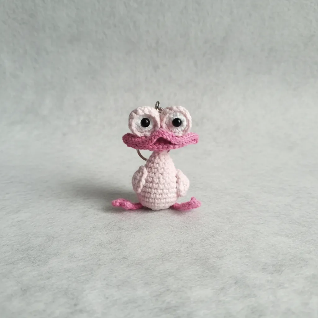 Örgü Pembe Şapşik Ördek Anahtarlık - Amigurumi El Emeği