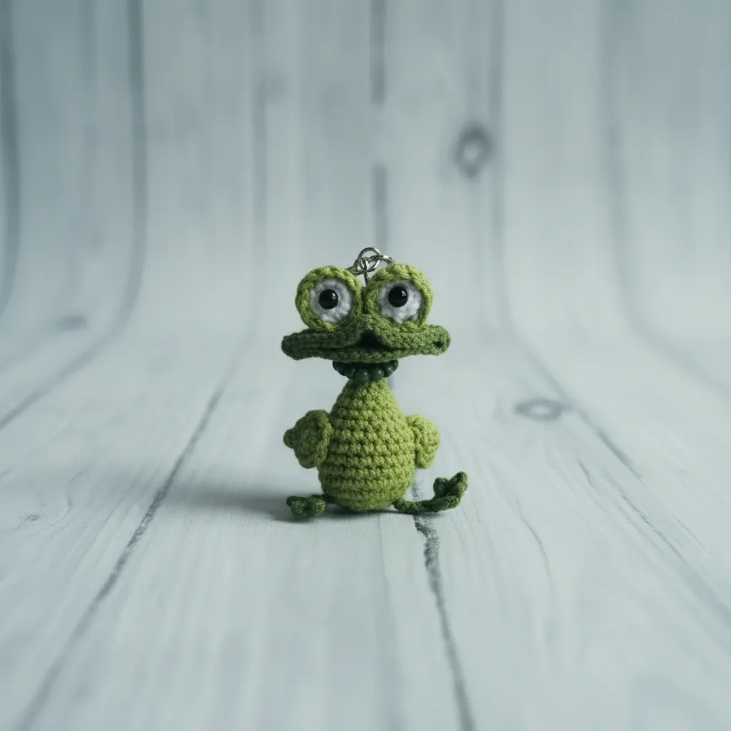 Yeşil Örgü Amigurumi Şapşik Kurbağa Anahtarlık - El Emeği