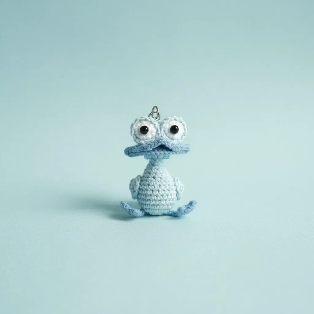 Mavi Örgü Şapşik Ördek Anahtarlık - Amigurumi Oyuncak Bebek