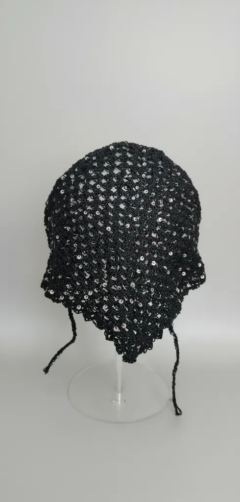 Siyah Renkli Bakır Pullu Tığ İşi Bandana Saç Aksesuarı