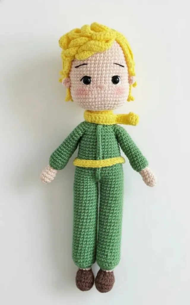Yeşil Tulumlu Küçük Prens Amigurumi Oyuncak Bebek - El Yapımı