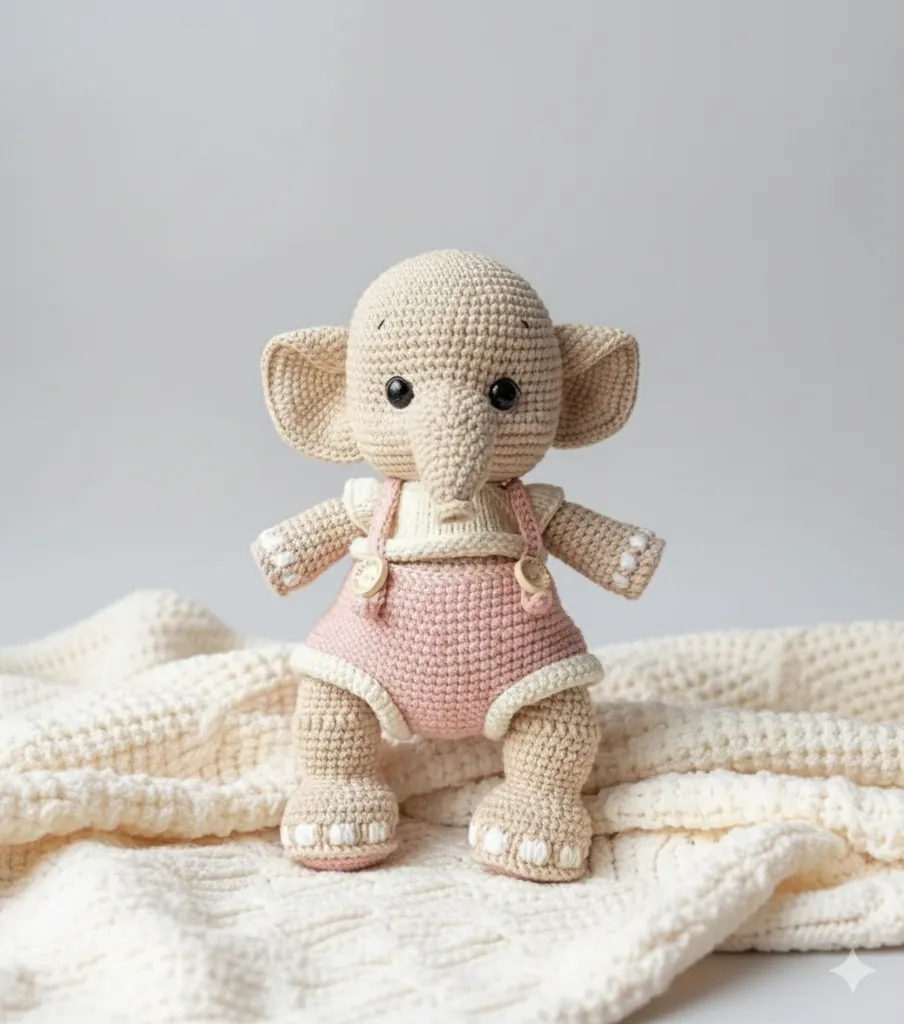 Amigurumi Pembe Tulumlu Fil Oyuncak - El Yapımı Bebek Hediyesi