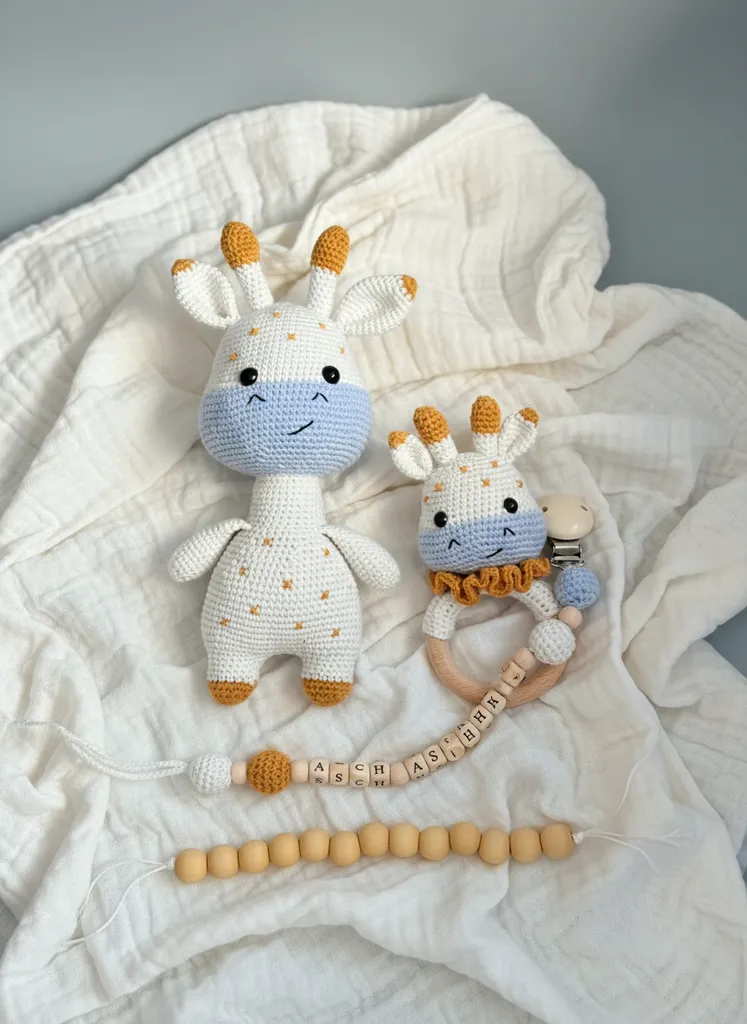 Amigurumi Zürafa Oyuncak Seti - El Yapımı Bebek Hediyesi (3'lü)