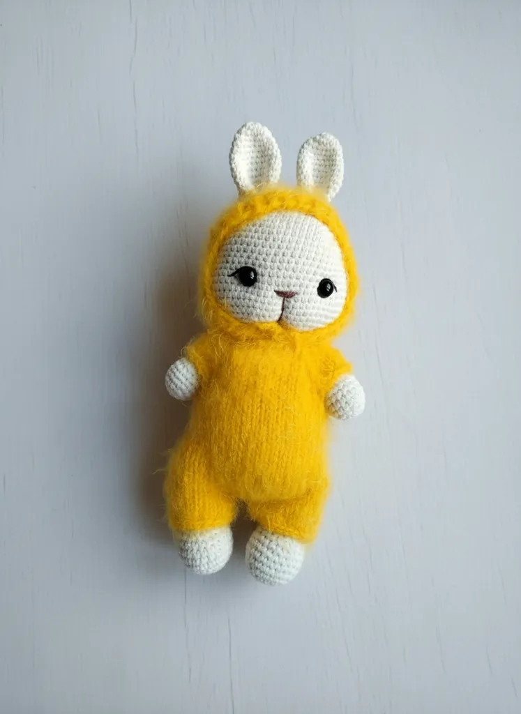 Sarı Tulumlu Örgü Tavşan Oyuncak Bebek - El Emeği ve Sevimli
