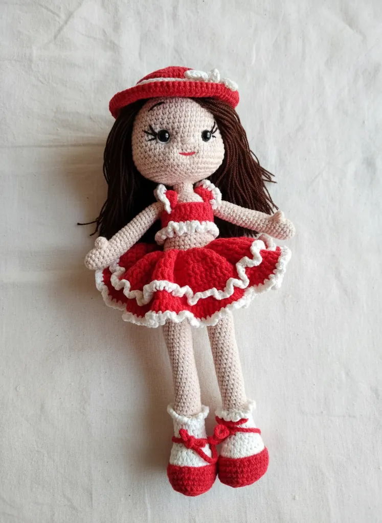 Kırmızı El Yapımı Amigurumi Bebek - Yılbaşı Temalı Tasarım Oyuncak