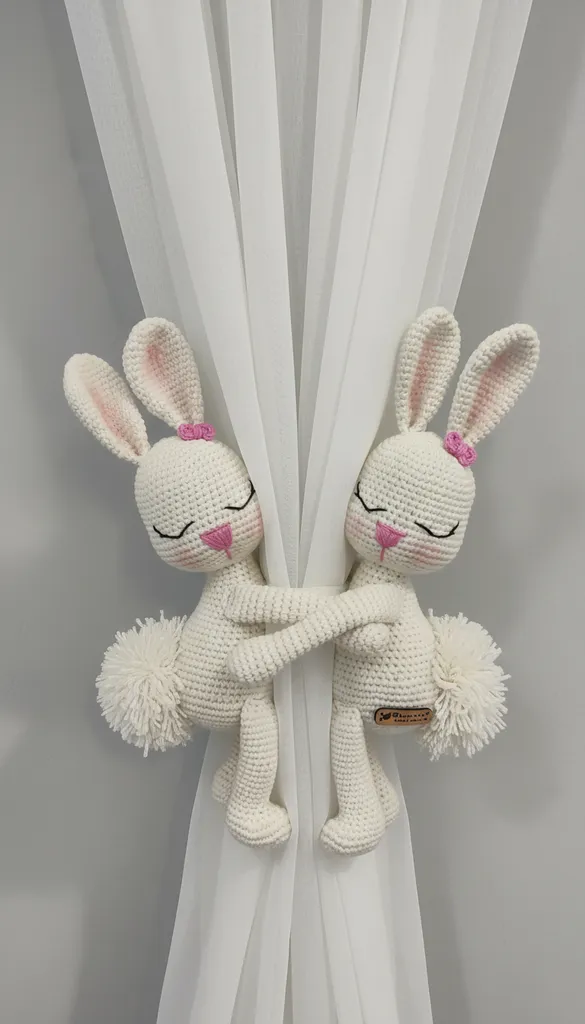 Amigurumi Tavşan Perde Tutucu - 2'li Set - El Yapımı Oyuncak