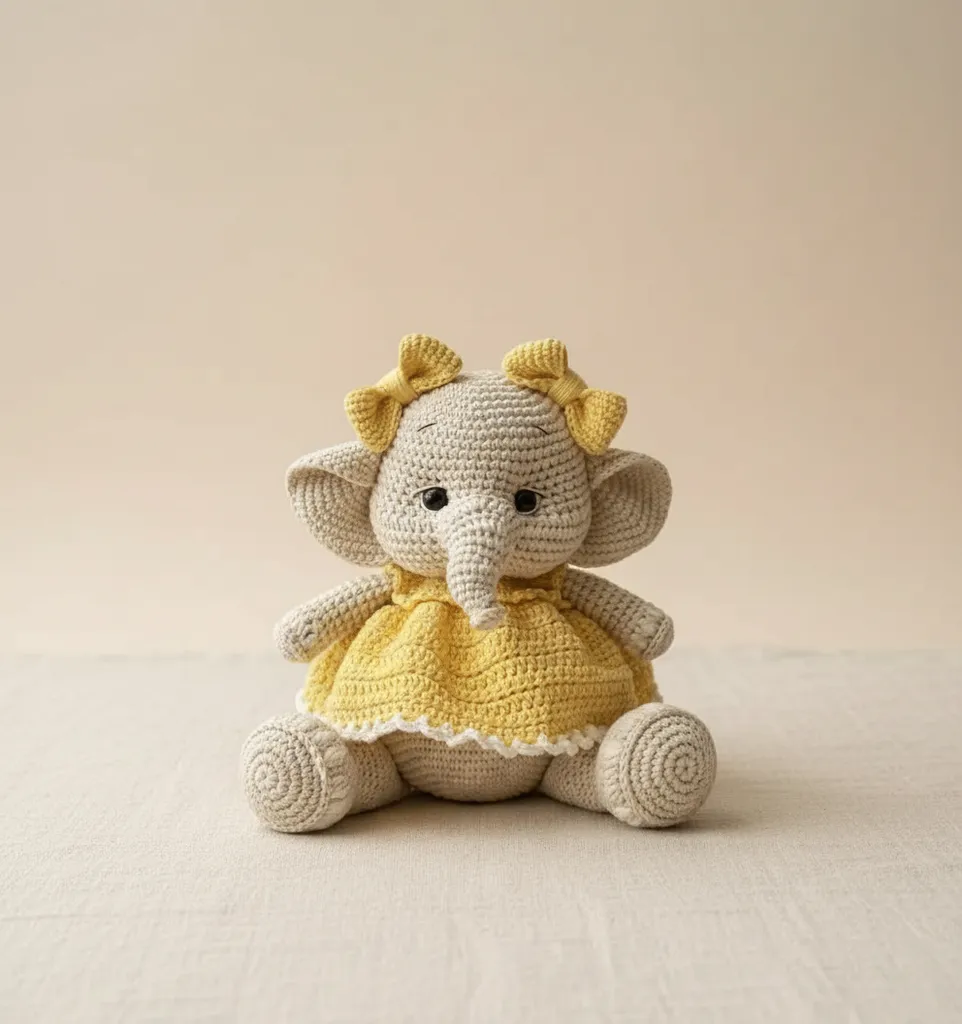 Sarı Elbiseli Örgü Fil Oyuncak Bebek - Amigurumi Bebek Oyuncak