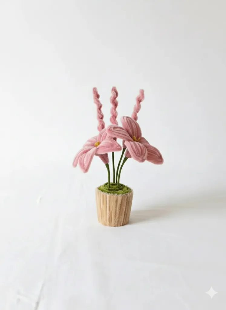 Şönil Pembe Zambak ve Lavanta Aranjmanı - El Emeği Dekoratif Çiçek