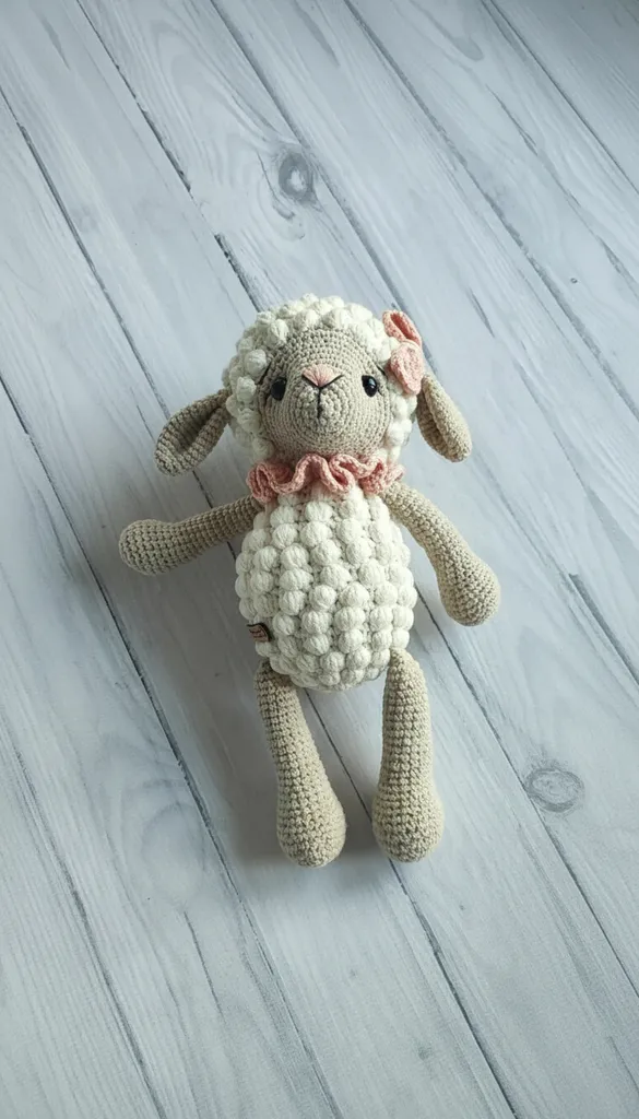 Örme Oyuncak Kuzucuk Bebek - Amigurumi, Krem ve Bej Renkli - El Emeği