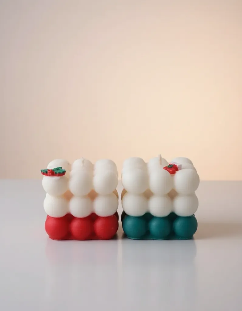 Kabarcıklı Küp Mum - Dekoratif Tasarım, Noel Temalı, El Yapımı