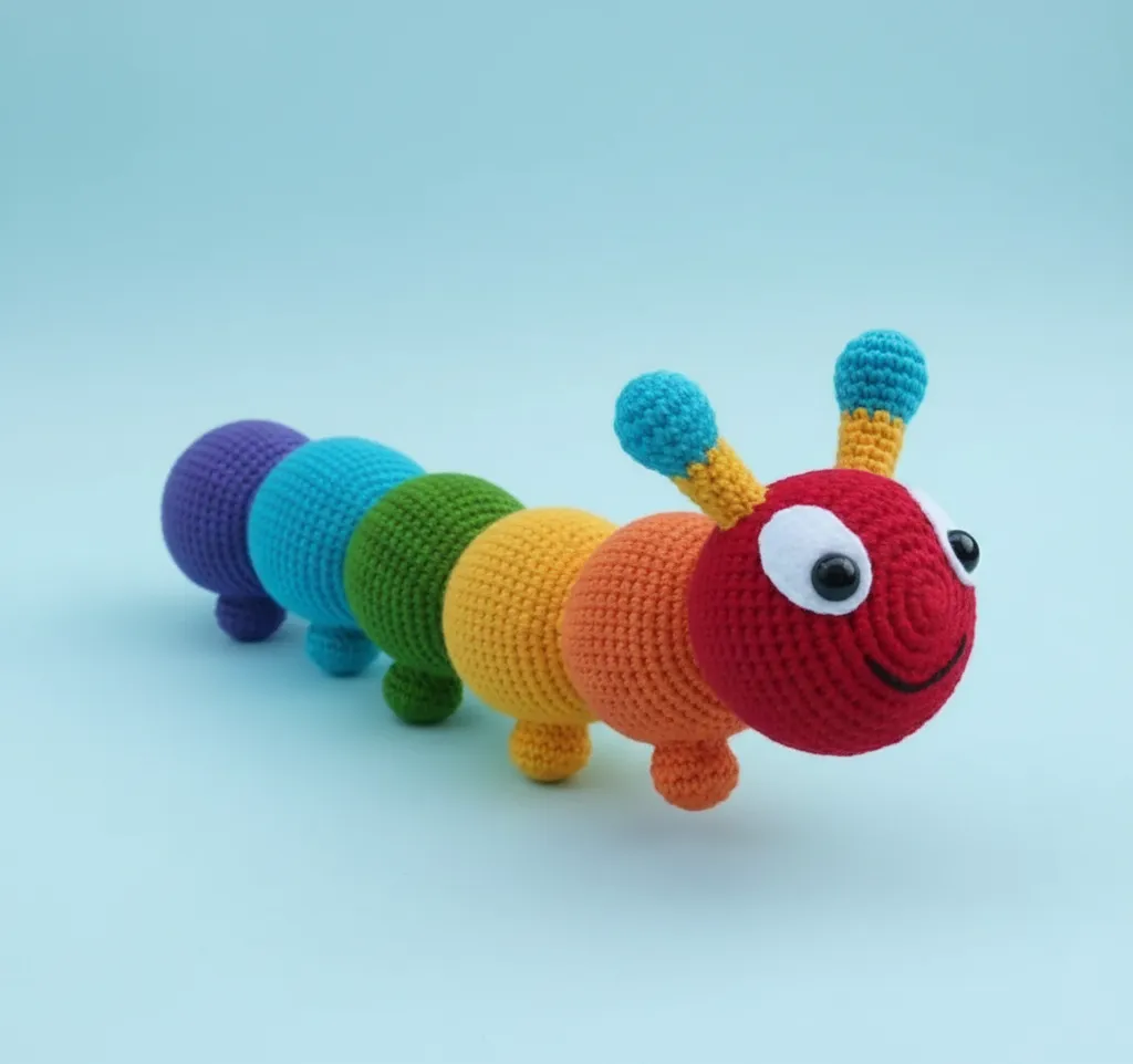 Rengarenk Örgü Tırtıl Amigurumi Oyuncak - El Yapımı Hediyelik