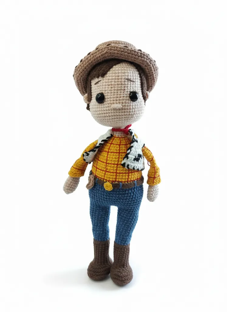 Amigurumi Şerif Woody Oyuncak Bebek - El Örgüsü ve Tüylenmez İp